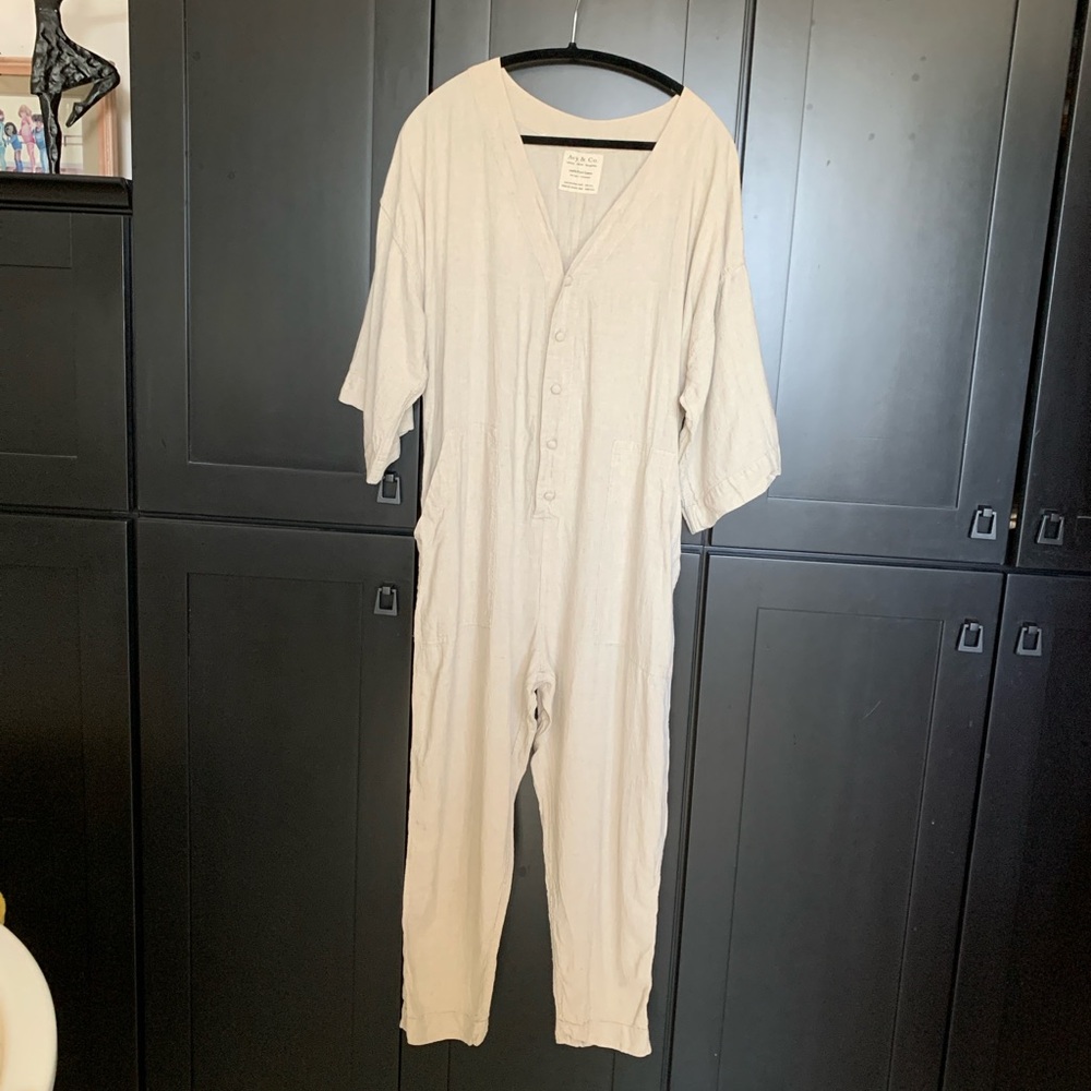 Oatmeal Coloured Button-Up Jumpsuit - One Size